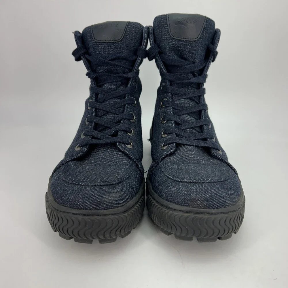 Levis Boots Mens Size 7 Blue Denim Combat Lace Up Ankle Casual Rugged Sole